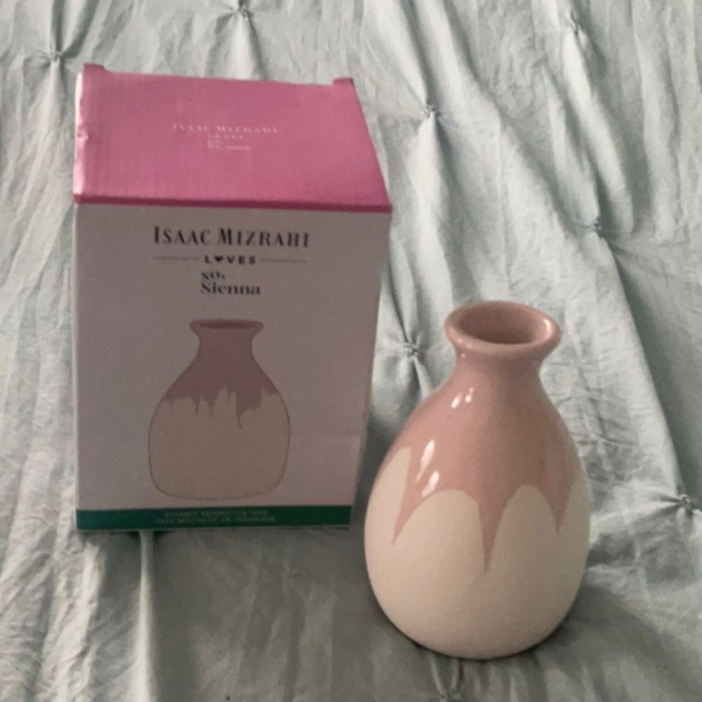Isaac Mizrahi Pink and Cream Ceramic Decorative Vase in Box